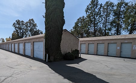 Two rows of storage units of all sizes.